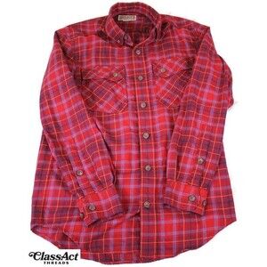 Duluth Trading Shirt Mens Red Black Plaid Cotton Flannel Outdoor Cotton Blend S